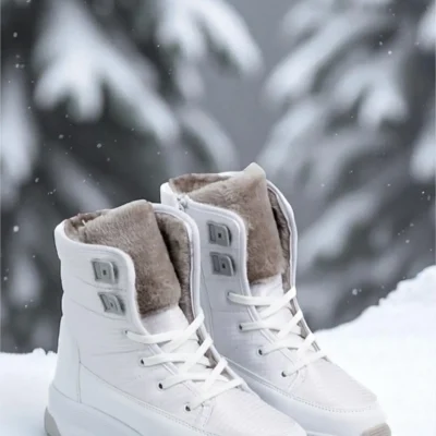 بوت بچگانه کفش زمستانی کمربنددار آناتومیک با خز، مخصوص خانمها و دختران - سفید (یک پاپوش زمستانی به عنوان هدیه) برند ALTUNTAŞ - 8397
