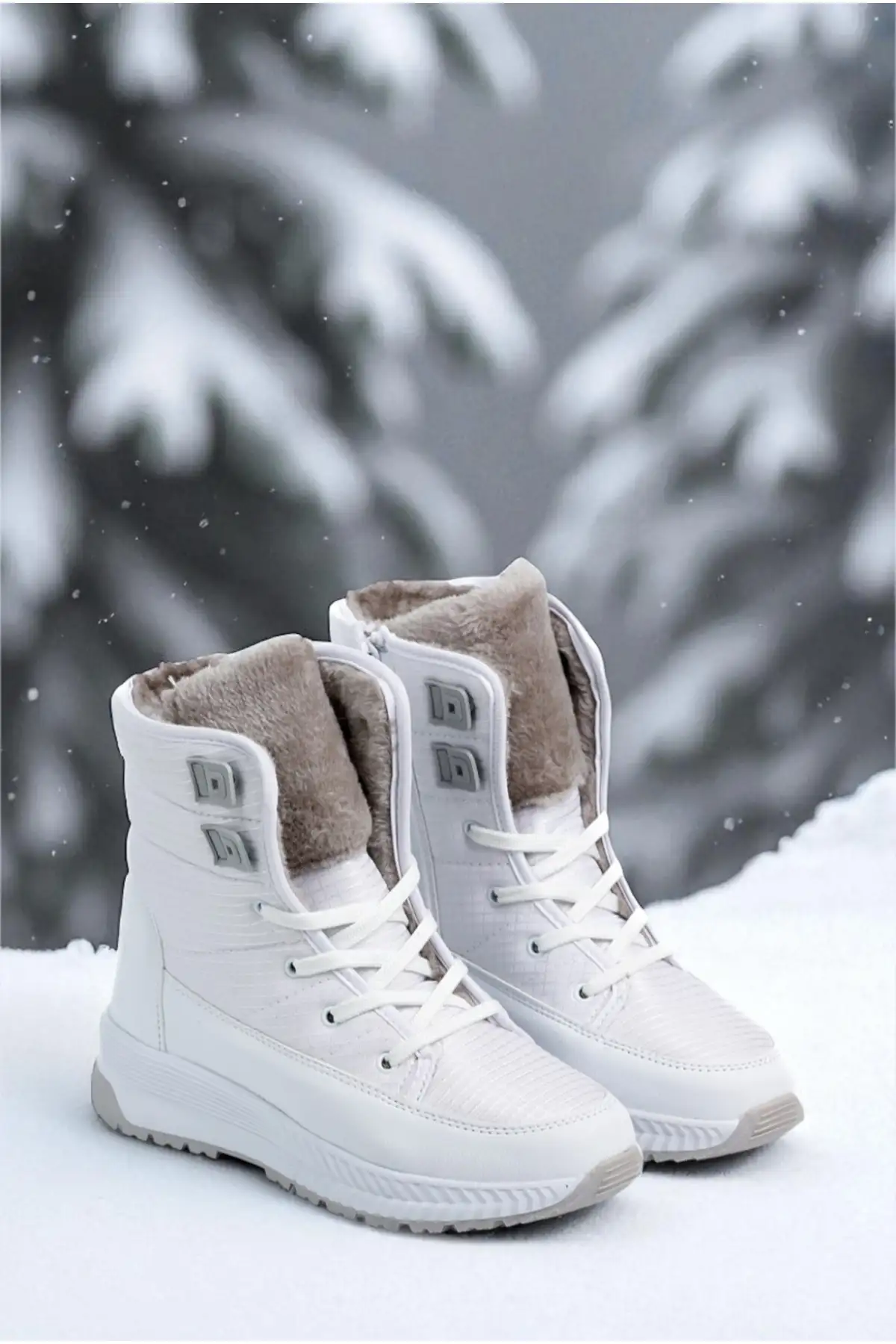 بوت بچگانه کفش زمستانی کمربنددار آناتومیک با خز، مخصوص خانمها و دختران - سفید (یک پاپوش زمستانی به عنوان هدیه) برند ALTUNTAŞ - 8397 بوت بچگانه کفش زمستانی کمربنددار آناتومیک با خز، مخصوص خانمها و دختران - سفید (یک پاپوش زمستانی به عنوان هدیه) برند ALTUNTAŞ - 8397