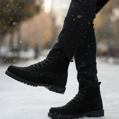 بوت مردانه کلاسیک چرمی مشکی سوئیتی ریتمی برند BIG KING - 8463