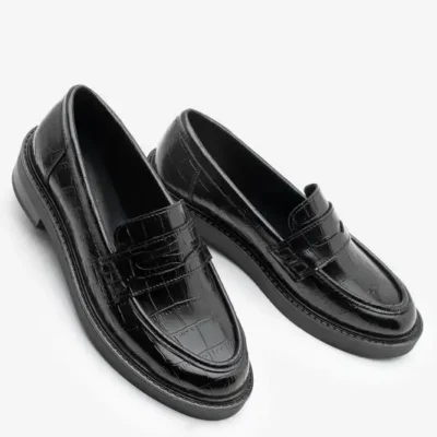 کفش لوفر زنانه کلاسیک روزمره ماکسن با طرح کرک سیاه برند Marjin - 8556