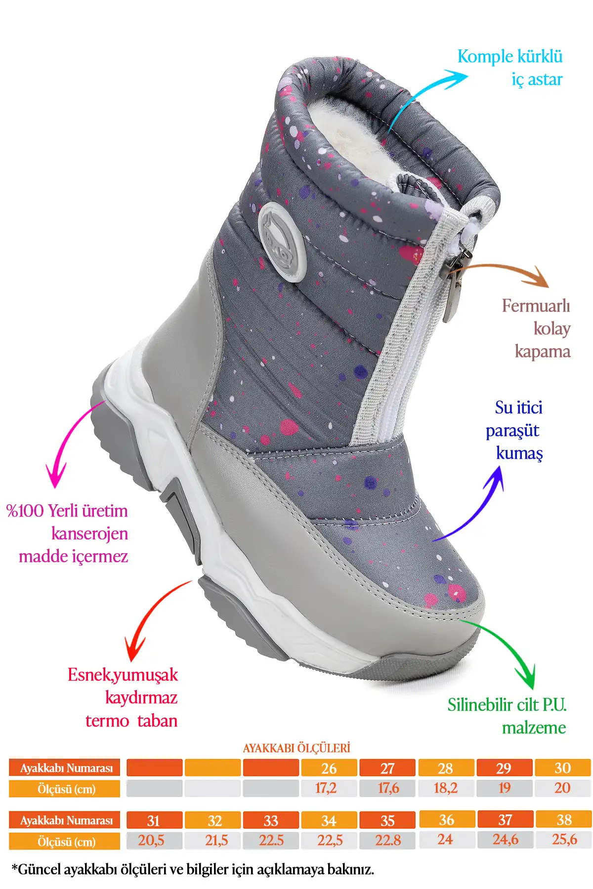 بوت بچگانه برفی دخترانه مارس با زیپ برند Kiko Kids - 8381