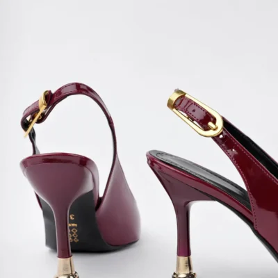 کفش پاشنه بلند زنانه دار شیک نوک تیز بنددار بوردویی برند bakacstore - 8529