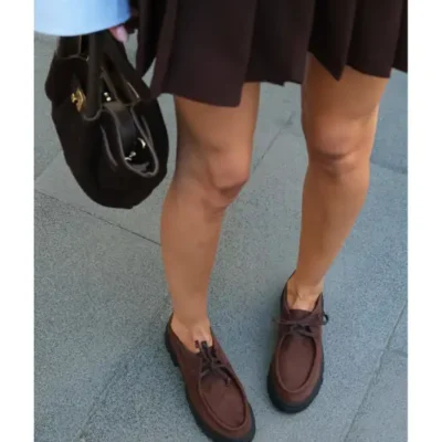 کفش لوفر زنانه loafer هوپ با کفی ضخیم قهوه‌ای برند Mio Gusto - 8541