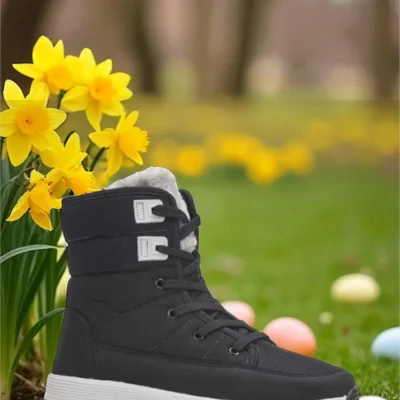 بوت بچگانه چکمههای زمستانی زنانه - دخترانه - یونیسکس با پشتی بلند و زیپ با کفی آناتومیک - مشکی یخ برند ALTUNTAŞ - 8409