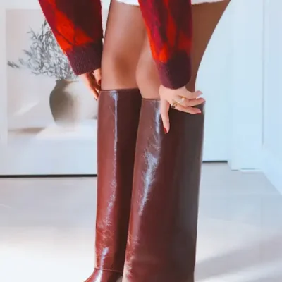 بوت و نیم بوت زنانه چکمه با جزئیات قابل تنظیم آپارات، پاشنهدار، نک تیز زیپدار برند POLKA STORE - 8667