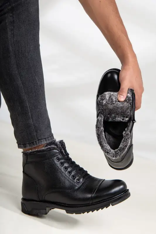 بوت مردانه چکمه‌های حرارتی روزمره با رویه چرم حقیقی و لایه داخلی پشمی ضد سرما مدل 5015 برند Yağlıoğlu Kundura - 8647