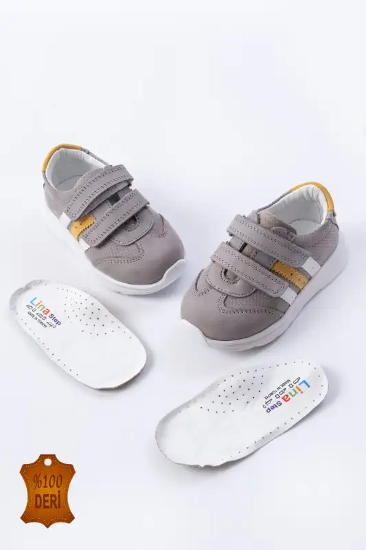 کفش نوزاد پسر اسپرت ی ارتوپدی ولکرو مردانه چرم اصل خاکستری - 8615 کفش نوزاد پسر اسپرت ی ارتوپدی ولکرو مردانه چرم اصل خاکستری - 8615