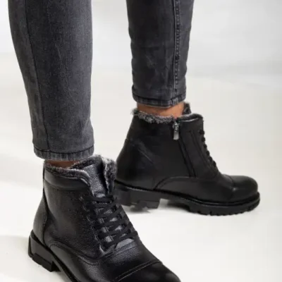 بوت مردانه چکمه‌های حرارتی روزمره با رویه چرم حقیقی و لایه داخلی پشمی ضد سرما مدل 5015 برند Yağlıoğlu Kundura - 8647