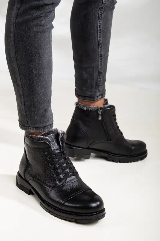 بوت مردانه چکمه‌های حرارتی روزمره با رویه چرم حقیقی و لایه داخلی پشمی ضد سرما مدل 5015 برند Yağlıoğlu Kundura - 8647