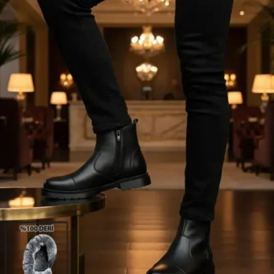 بوت مردانه چرمی چیلسی با زیپ و داخلی پشمی برند BIG KING - 8633