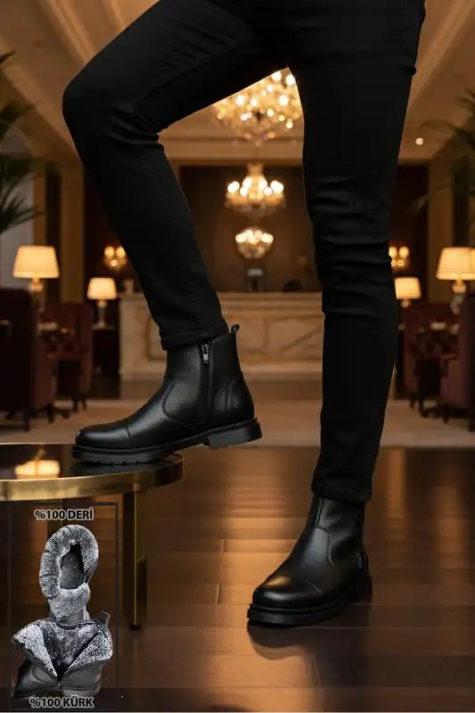 بوت مردانه چرمی چیلسی با زیپ و داخلی پشمی برند BIG KING - 8633 بوت مردانه چرمی چیلسی با زیپ و داخلی پشمی برند BIG KING - 8633