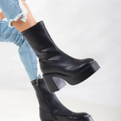 بوت و نیم بوت زنانه چکمه های پاشنه دار سیندی با پست مشکی - 8619