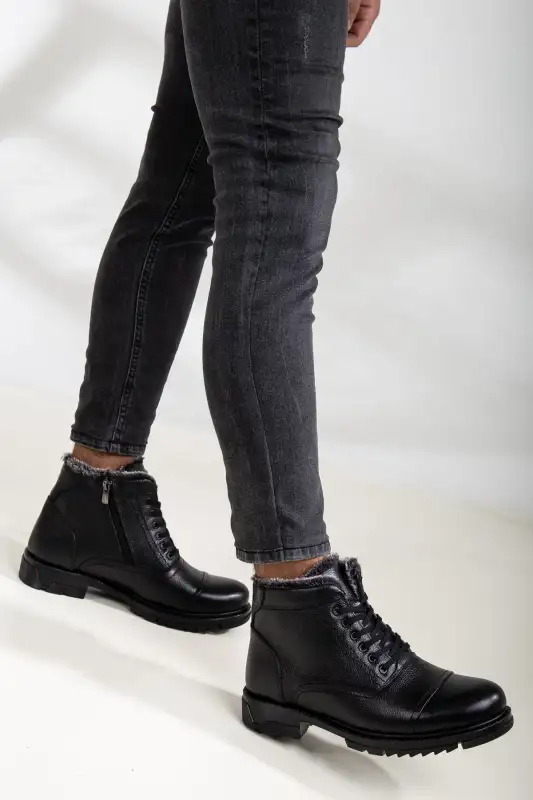 بوت مردانه چکمه‌های حرارتی روزمره با رویه چرم حقیقی و لایه داخلی پشمی ضد سرما مدل 5015 برند Yağlıoğlu Kundura - 8647