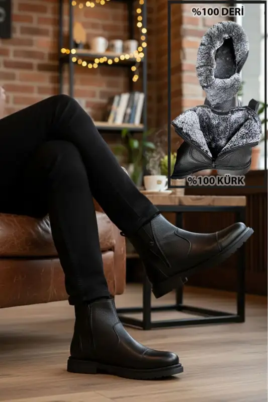 بوت مردانه چرمی چیلسی با زیپ و داخلی پشمی برند BIG KING - 8633 بوت مردانه چرمی چیلسی با زیپ و داخلی پشمی برند BIG KING - 8633