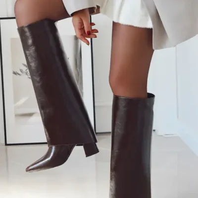 بوت و نیم بوت زنانه چکمه باتم با قابلیت جدا کردن نصب آسان، پاشنه دار، نک تیز زیپدار برای زنان برند POLKA STORE - 8665