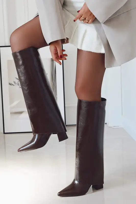 بوت و نیم‌ بوت زنانه چکمه باتم با قابلیت جدا کردن نصب آسان، پاشنه دار، نک تیز زیپ‌دار برای زنان برند POLKA STORE - 8665