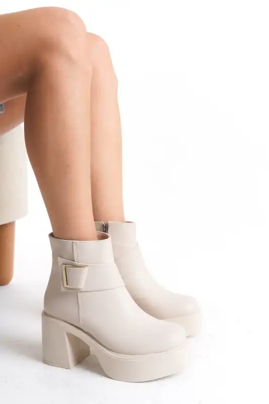 بوت و نیم بوت زنانه کرم رنگ با پاشنه بلند راحت جزئیات کلید زیپ کناری برند Limeo - 8624 بوت و نیم بوت زنانه کرم رنگ با پاشنه بلند راحت جزئیات کلید زیپ کناری برند Limeo - 8624