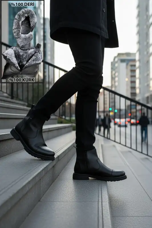 بوت مردانه چرمی چیلسی با زیپ و داخلی پشمی برند BIG KING - 8633 بوت مردانه چرمی چیلسی با زیپ و داخلی پشمی برند BIG KING - 8633