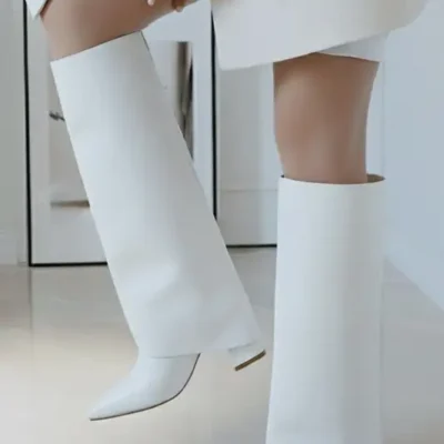 بوت و نیم بوت زنانه چکمه با قابلیت جدا شدن نصب مجدد، مدل "نگاه" با نک تیز رنگ سفید Cloud Dancer برند POLKA STORE - 8666