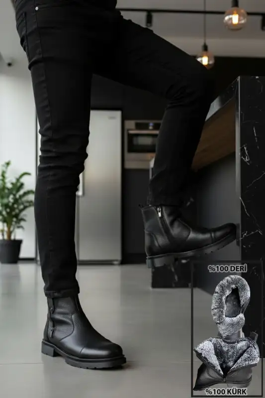 بوت مردانه چرمی چیلسی با زیپ و داخلی پشمی برند BIG KING - 8633 بوت مردانه چرمی چیلسی با زیپ و داخلی پشمی برند BIG KING - 8633