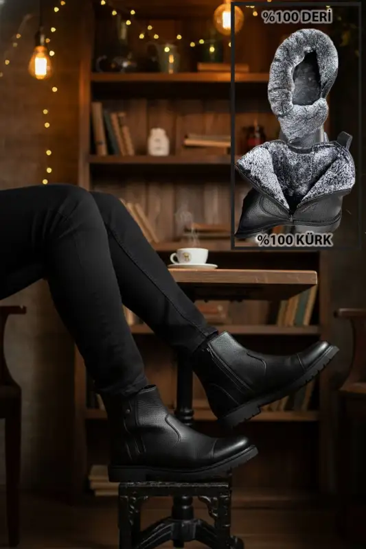 بوت مردانه چرمی چیلسی با زیپ و داخلی پشمی برند BIG KING - 8633 بوت مردانه چرمی چیلسی با زیپ و داخلی پشمی برند BIG KING - 8633